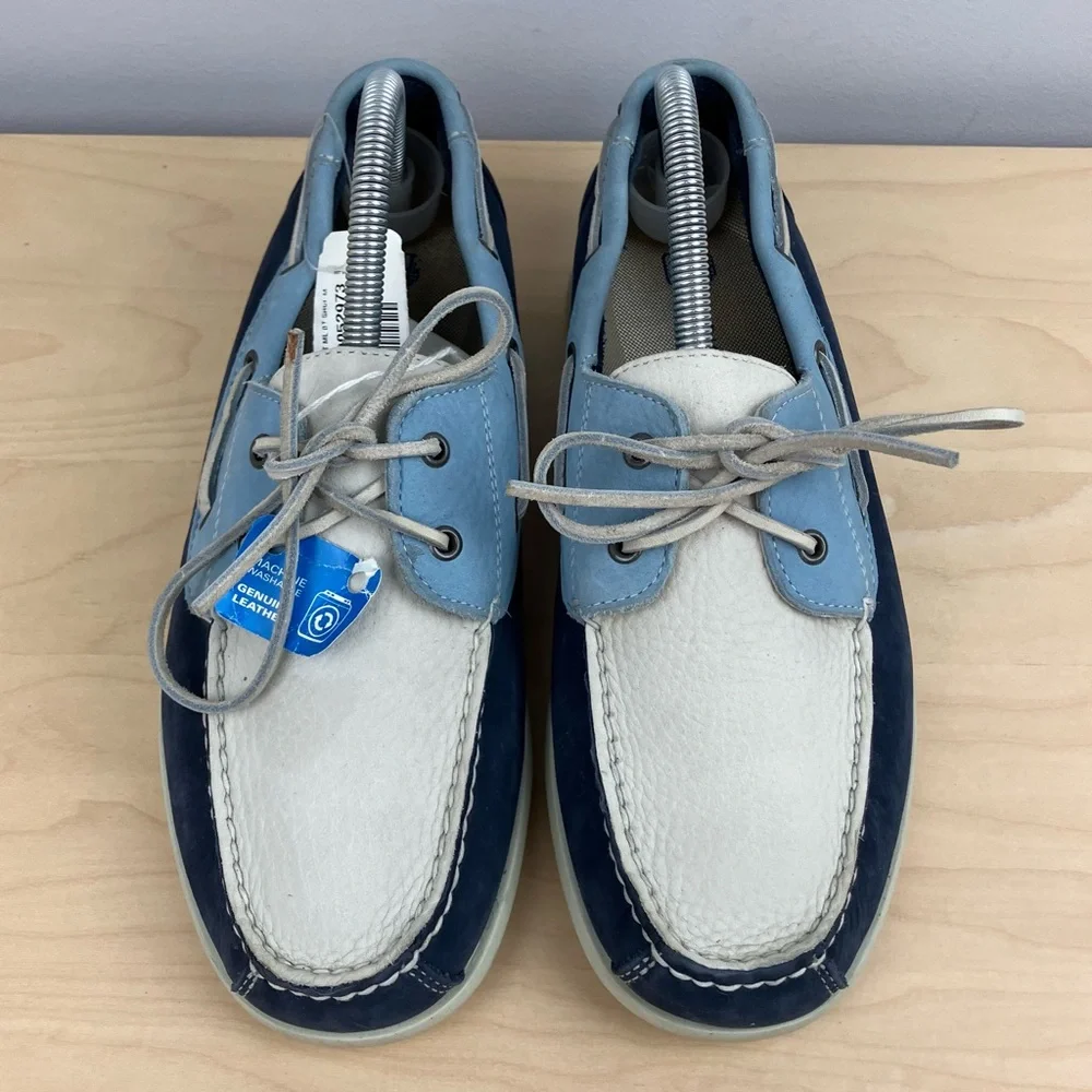 Rockport Men’s Size 8.0 M Classic 2 Eye Leather Boat Shoes Blue Navy White